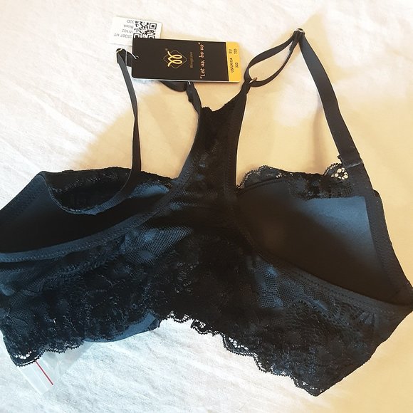 Wingslove New 32D Front Bra with Necklace Plunge Racerback Lace Black - Picture 6 of 13